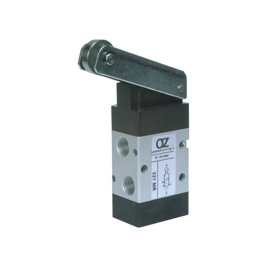 Zawór mechaniczny mini 3/2 G 1/8 NC normalnie zamknięty, z rolką, AZ Pneumatica 321 MR