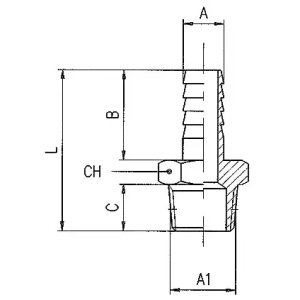 Króciec gwintowany choinka do węża fi 10 mm R 3/8 GZ, mosiądz niklowany, gwint stożkowy 3040 10-3/8