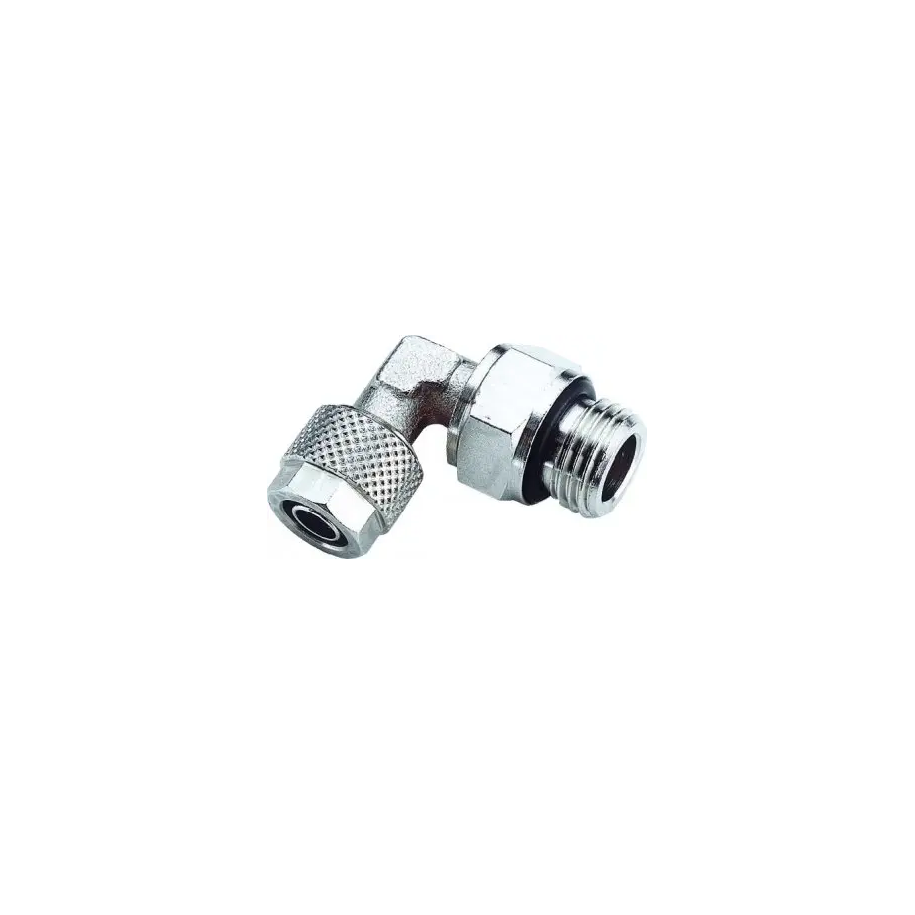 Złączka pneumatyczna skręcana kątowa obrotowa G 1/4 GZ, do węża fi 8x6 mm, mosiądz niklowany 1115 8/6-1/4