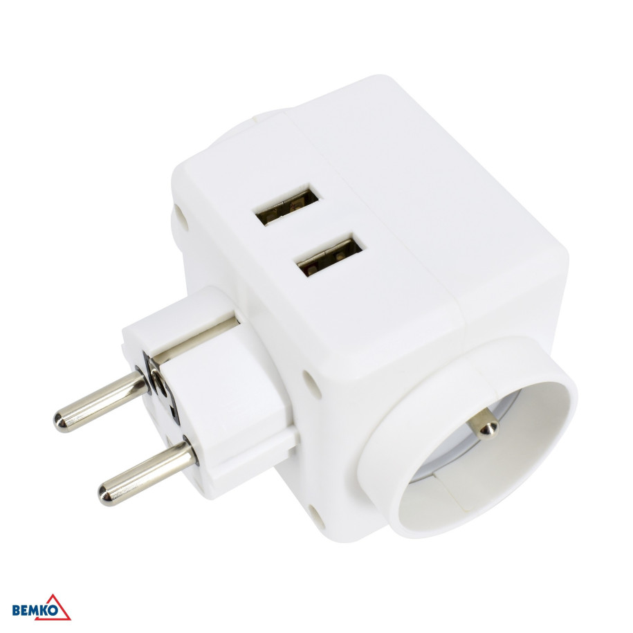 Rozgałęźnik wtyczkowy z 3x gniazdo 16A + 2x USB max 2.4A B25-HS-ZF01/03-2U