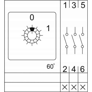 Łącznik krzywkowy w małej obudowie 16A IP65 0-1, 3P 69×69×61 mm LO1/16/01
