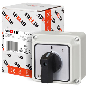 Łącznik krzywkowy w małej obudowie 16A IP65 0-1, 3P 69×69×61 mm LO1/16/01