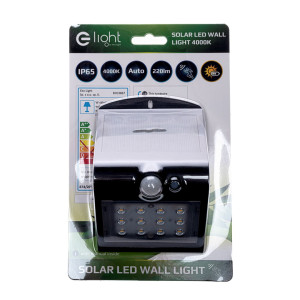 Lampa solarna LED 1,5 W z czujnikiem ruchu i zmierzchowym czarna EKO3867